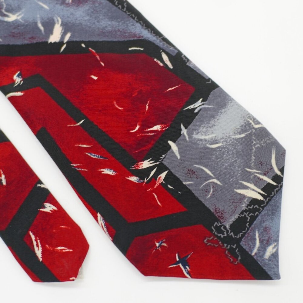 Pierre Cardin Red Gray‎ Abstact Print Wide Silk Tie